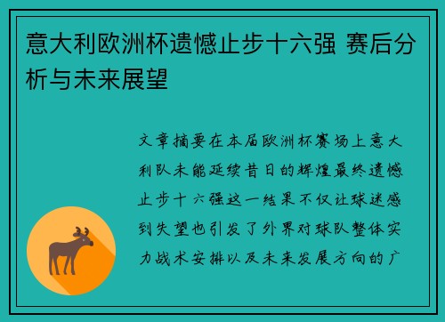 意大利欧洲杯遗憾止步十六强 赛后分析与未来展望 意大利欧洲杯遗憾止步十六强 赛后分析与未来展望